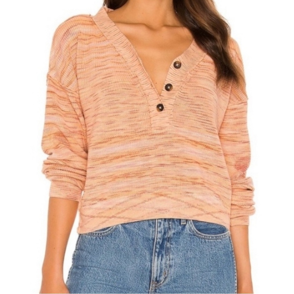 Free People V-Neck Sweater in Pink and Tan